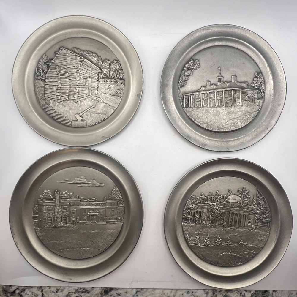 Vtg 1976 Hudson Fine Pewter Plates X4 Historical Presidents Limited Edition